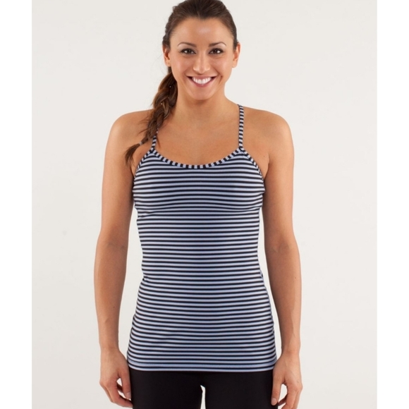 Lululemon Striped Power Y Tank Top Spaghetti Strap Blueish-Purpleish/Black Sz 6 - Picture 3 of 15